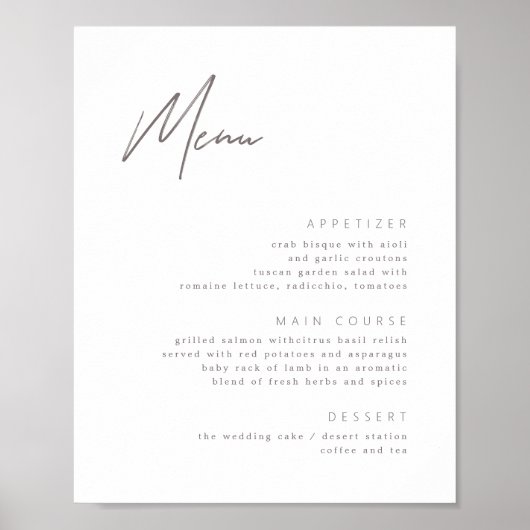 Minimalistisch Poster van het Modern Wedding Menu (Voorkant)