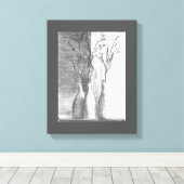 Minimalistisch potlood schets zwart wit bloemen canvas afdruk (Insitu (Houten vloer))