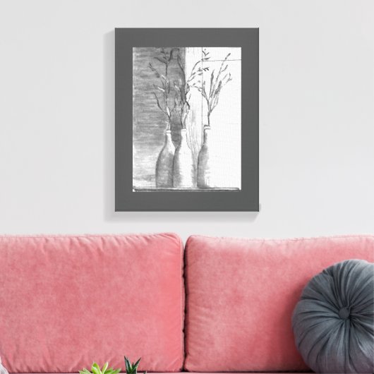 Minimalistisch potlood schets zwart wit bloemen canvas afdruk (Insitu (Woonkamer))