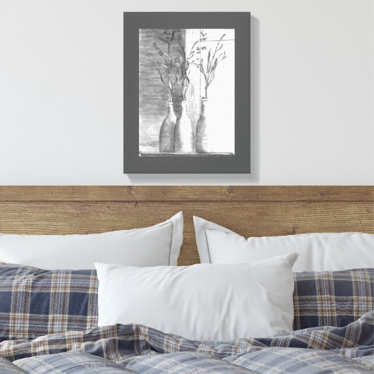 Minimalistisch potlood schets zwart wit bloemen canvas afdruk (Insitu (Slaapkamer))