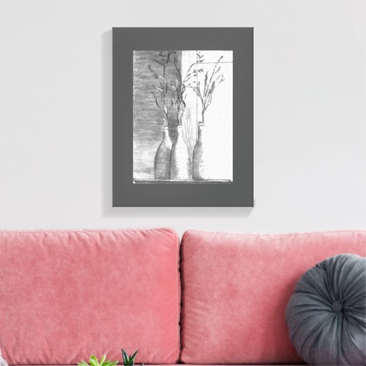 Minimalistisch potlood schets zwart wit bloemen canvas afdruk (Insitu (Woonkamer))