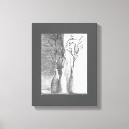 Minimalistisch potlood schets zwart wit bloemen canvas afdruk