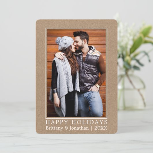 Minimalistisch Prettige feestdagen Couple Photo Kr Feestdagenkaart (Staand voorkant)