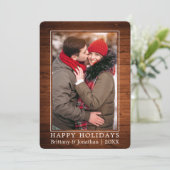 Minimalistisch Prettige feestdagen Paars Fotohout Feestdagenkaart (Staand voorkant)