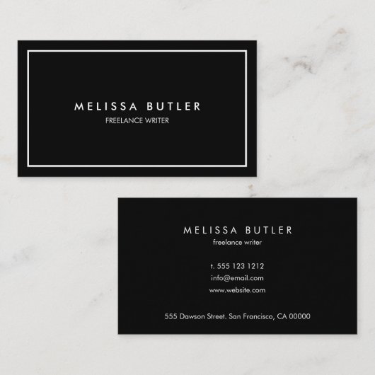 Minimalistisch Professional Elegant Black en White Visitekaartje (Voorkant / Achterkant)