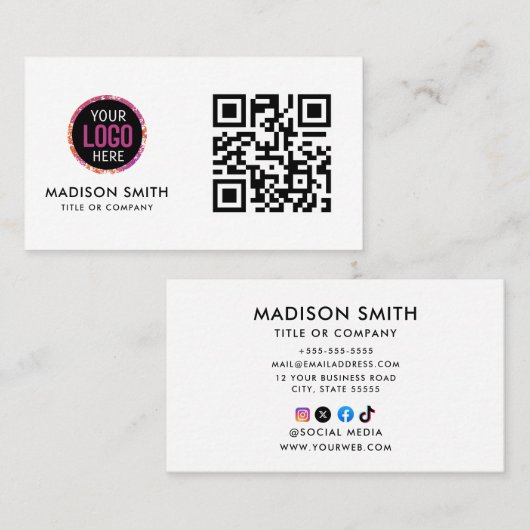 Minimalistisch Professioneel Bedrijf Logo QR Code  Visitekaartje (Voorkant / Achterkant)