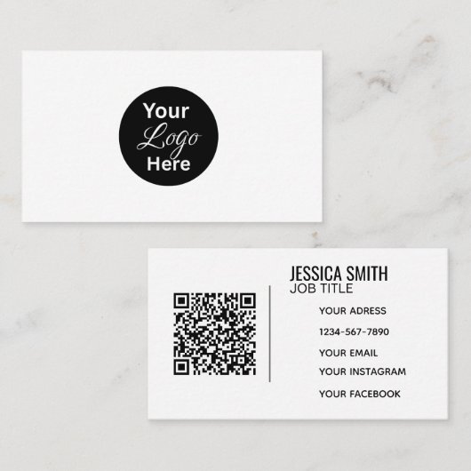 Minimalistisch professioneel bedrijfslogo QR-code Visitekaartje (Voorkant / Achterkant)