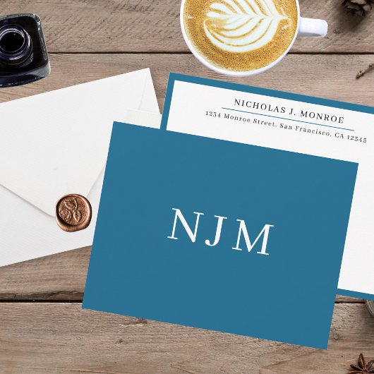 Minimalistisch Professioneel Blauw Monogrammed Notitiekaartje
