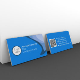 Minimalistisch Professioneel Logo, QR Code Blauw Visitekaartje