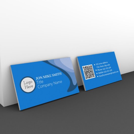 Minimalistisch Professioneel Logo, QR Code Blauw Visitekaartje