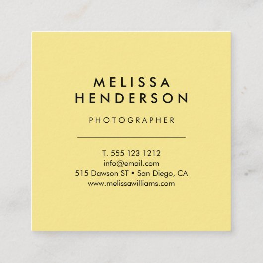 Minimalistisch professioneel modern geel vierkante visitekaartje (Achterkant)