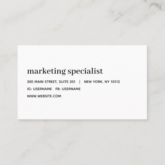 Minimalistisch professioneel modern Lijst zwart-wi Visitekaartje (Achterkant)