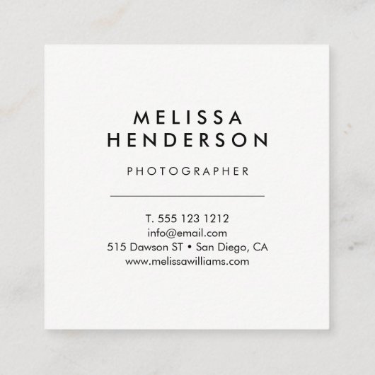 Minimalistisch professioneel modern vierkante visitekaartje (Achterkant)