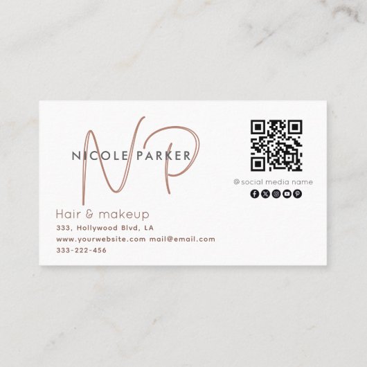 Minimalistisch professioneel monogram Qr-code kane Visitekaartje (Achterkant)