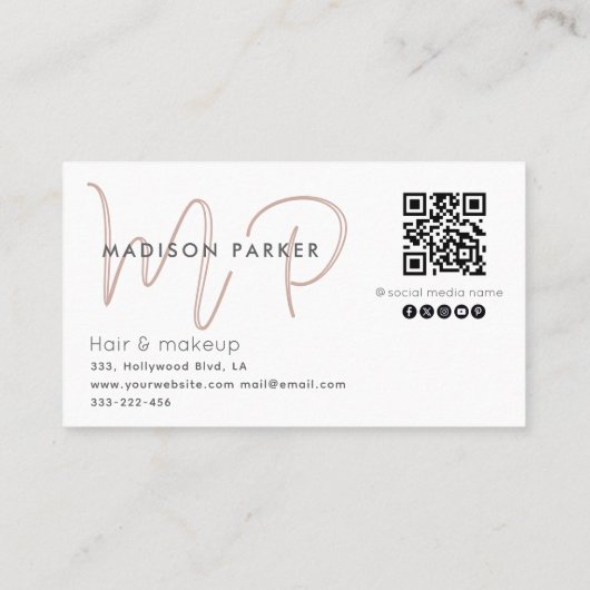 Minimalistisch professioneel monogram Qr-code Visitekaartje (Achterkant)