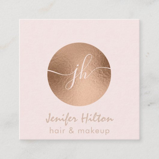 Minimalistisch professioneel roos gouden cirkel mo vierkante visitekaartje (Voorkant)