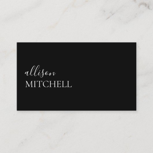 Minimalistisch Professioneel Script Elegant Zwart Visitekaartje (Voorkant)