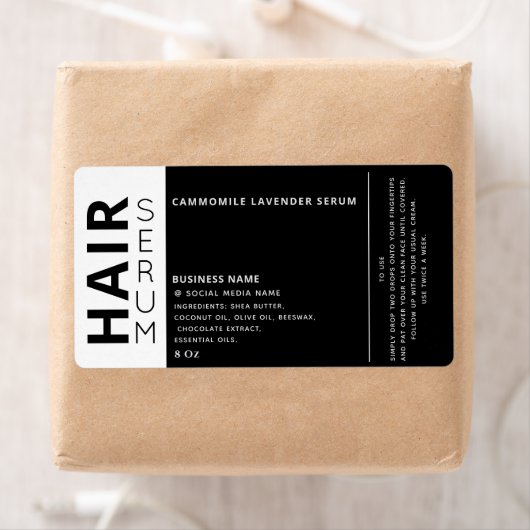 Minimalistisch professioneel zwart haarserum etiket (Insitu)