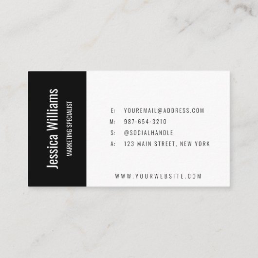 Minimalistisch  Professioneel Zwart Visitekaartje (Achterkant)