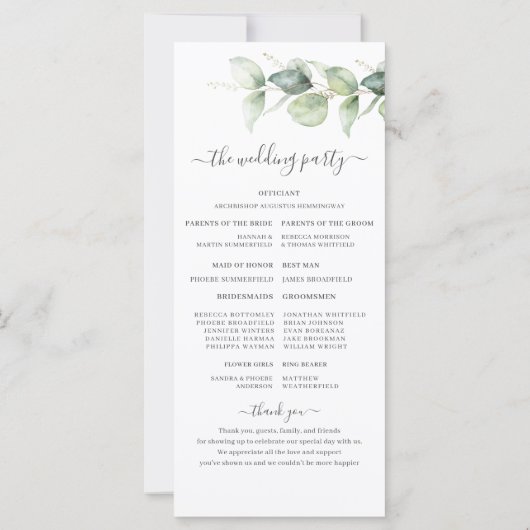 Minimalistisch programma Eucalyptus Greenery Weddi (Achterkant)