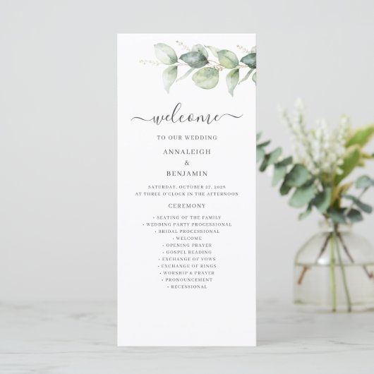 Minimalistisch programma Eucalyptus Greenery Weddi (Staand voorkant)
