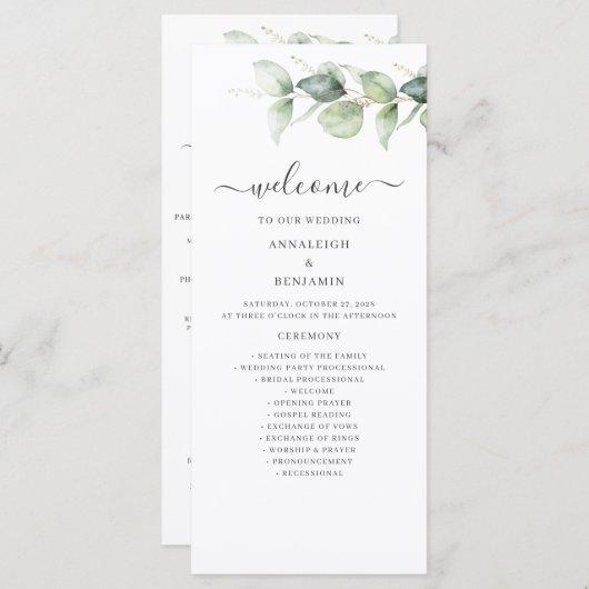 Minimalistisch programma Eucalyptus Greenery Weddi (Voorkant / Achterkant)