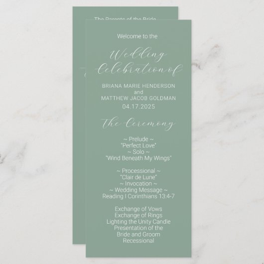 Minimalistisch programma Sage Weddenschap bij scri Programmakaart (Voorkant / Achterkant)