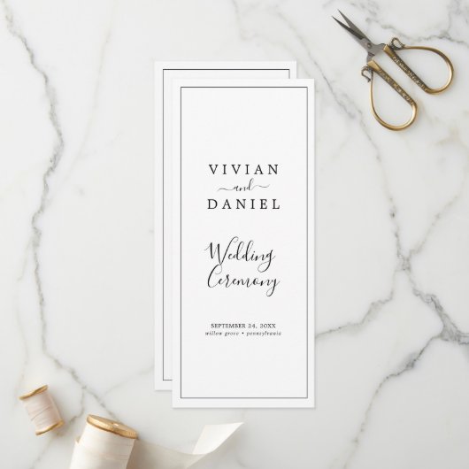 Minimalistisch programma voor korte serviceweddens programmakaart (Voorkant / Achterkant in situ)