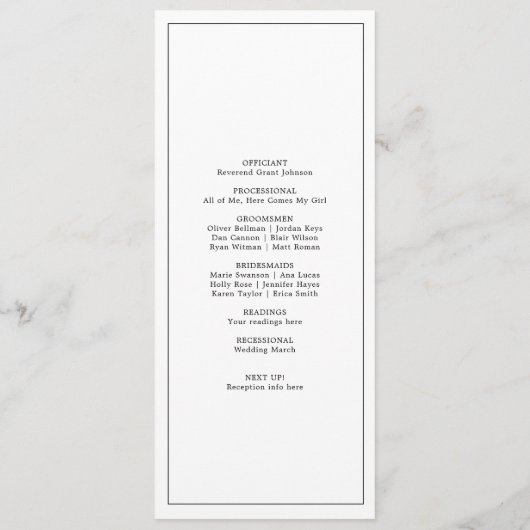 Minimalistisch programma voor korte serviceweddens programmakaart (Achterkant)