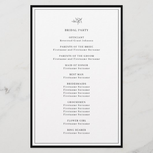 Minimalistisch programma voor Leaf Wedding Ceremon (Achterkant)