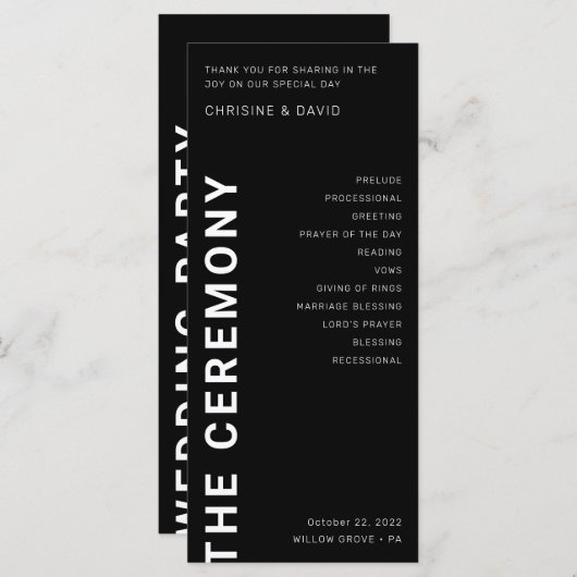 Minimalistisch programma voor zwarte weddenschappe programmakaart (Voorkant / Achterkant)