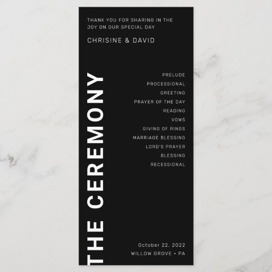 Minimalistisch programma voor zwarte weddenschappe programmakaart (Voorkant)