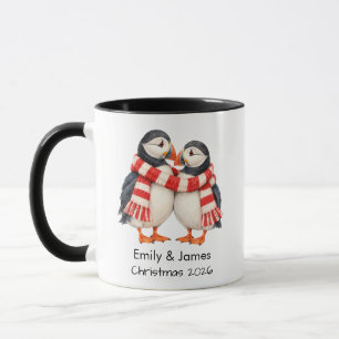 Minimalistisch Puffin Kerstmis Paar Mok