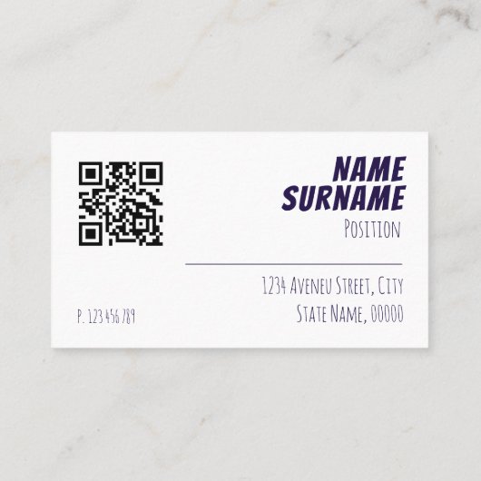 Minimalistisch QR blauw paarse witte Visitekaartje (Achterkant)