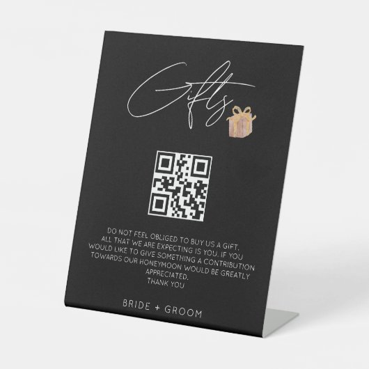 Minimalistisch QR-cadeauregister huwelijksfonds Reclamebord Met Voetstuk (Voorkant)
