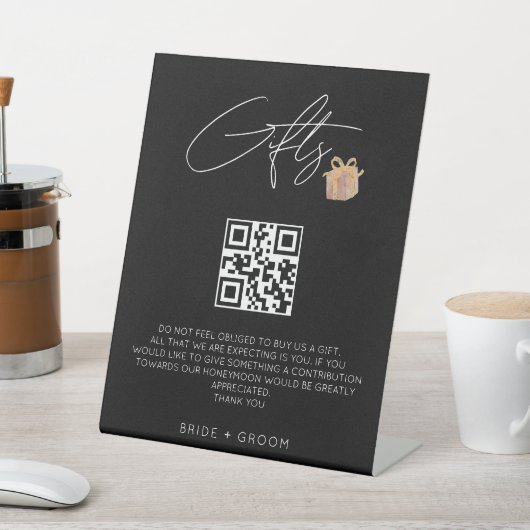 Minimalistisch QR-cadeauregister huwelijksfonds Reclamebord Met Voetstuk (Insitu)