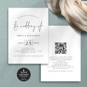Minimalistisch QR Code Black White Wedding Kaart