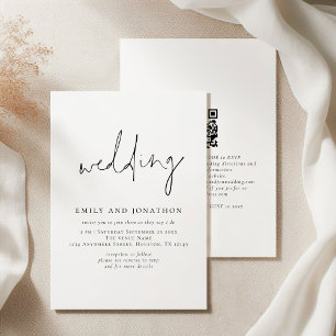 Minimalistisch QR Code Black White Wedding Kaart