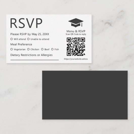 Minimalistisch QR Code Dieet Voorkeur Afstudeerder Informatiekaartje (Voorkant / Achterkant)