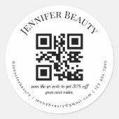minimalistisch qr code kleinbedrijf schoonheidssal ronde sticker (Voorkant)
