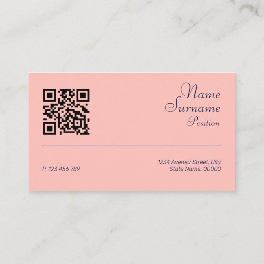 Minimalistisch QR code licht perzik Visitekaartje (Achterkant)