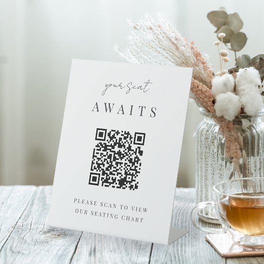 Minimalistisch QR Code Wedding Seining Chart Reclamebord Met Voetstuk
