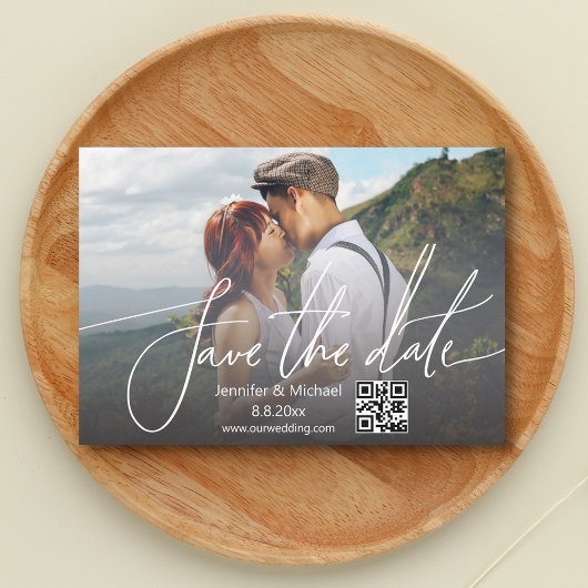 minimalistisch qr code wit handschrift koppel foto save the date