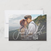 minimalistisch qr code wit handschrift koppel foto save the date (Voorkant)