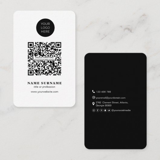 Minimalistisch-QR code zuiver eenvoudig zwart-wit Visitekaartje (Voorkant / Achterkant)