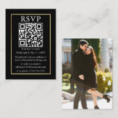 Minimalistisch QR-fotohuwelijk Gold Black RSVP Informatiekaartje (Voorkant / Achterkant)