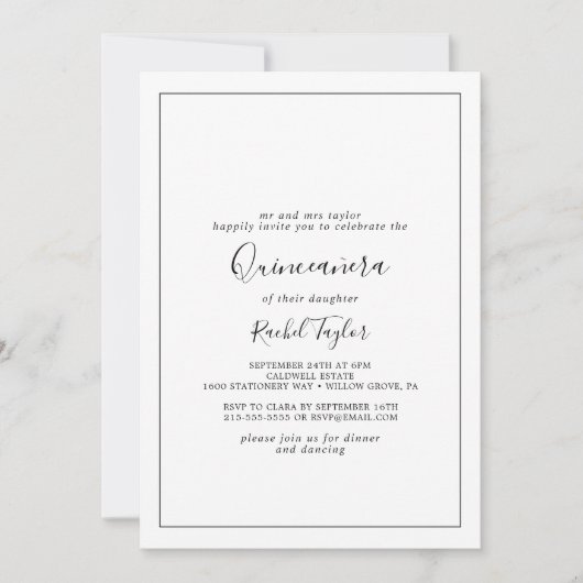 Minimalistisch Quinceañera Kaart (Voorkant)