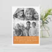 Minimalistisch raster 3 Foto Label Holiday Card Feestdagenkaart (Staand voorkant)