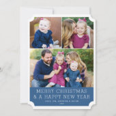 Minimalistisch raster 3 Photo Blue Holiday Card Feestdagenkaart (Voorkant)
