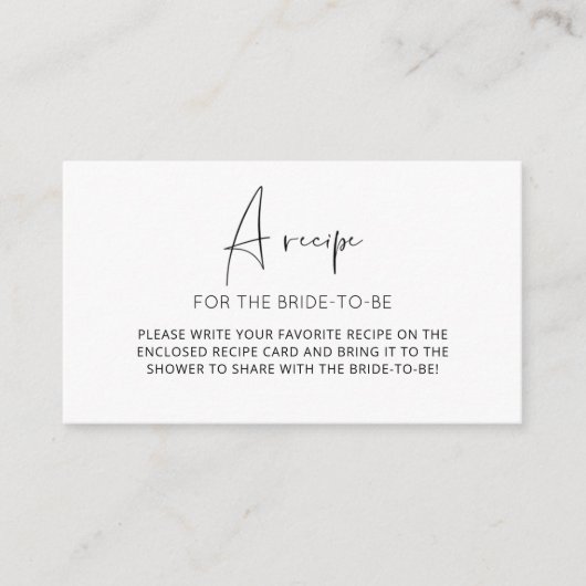 Minimalistisch recept voor de aanstaande bruid informatiekaartje (Voorkant)